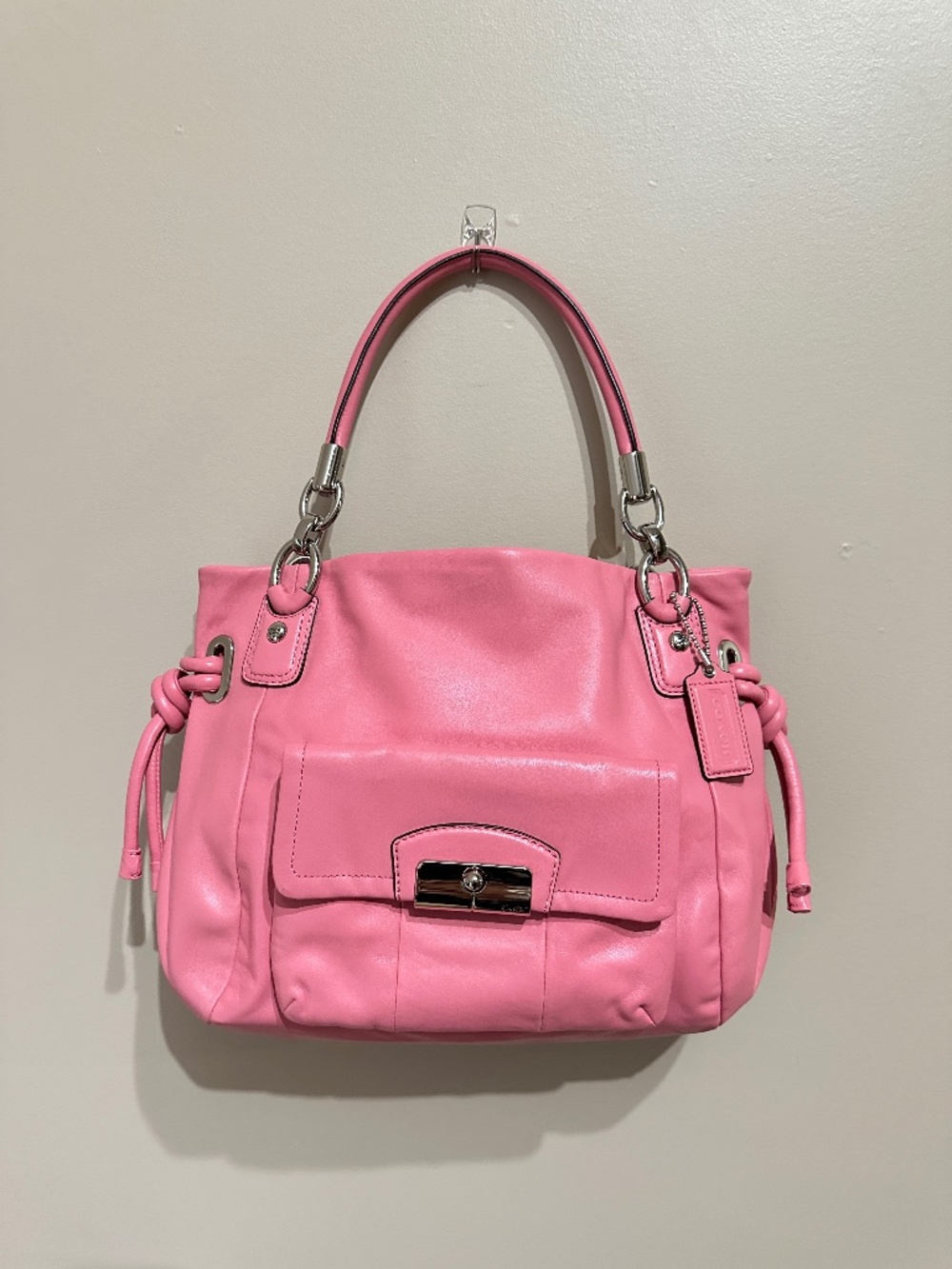 Coach Kristin Rose Coral Pink Leather Shopper Shoulder Bag Tote Purse